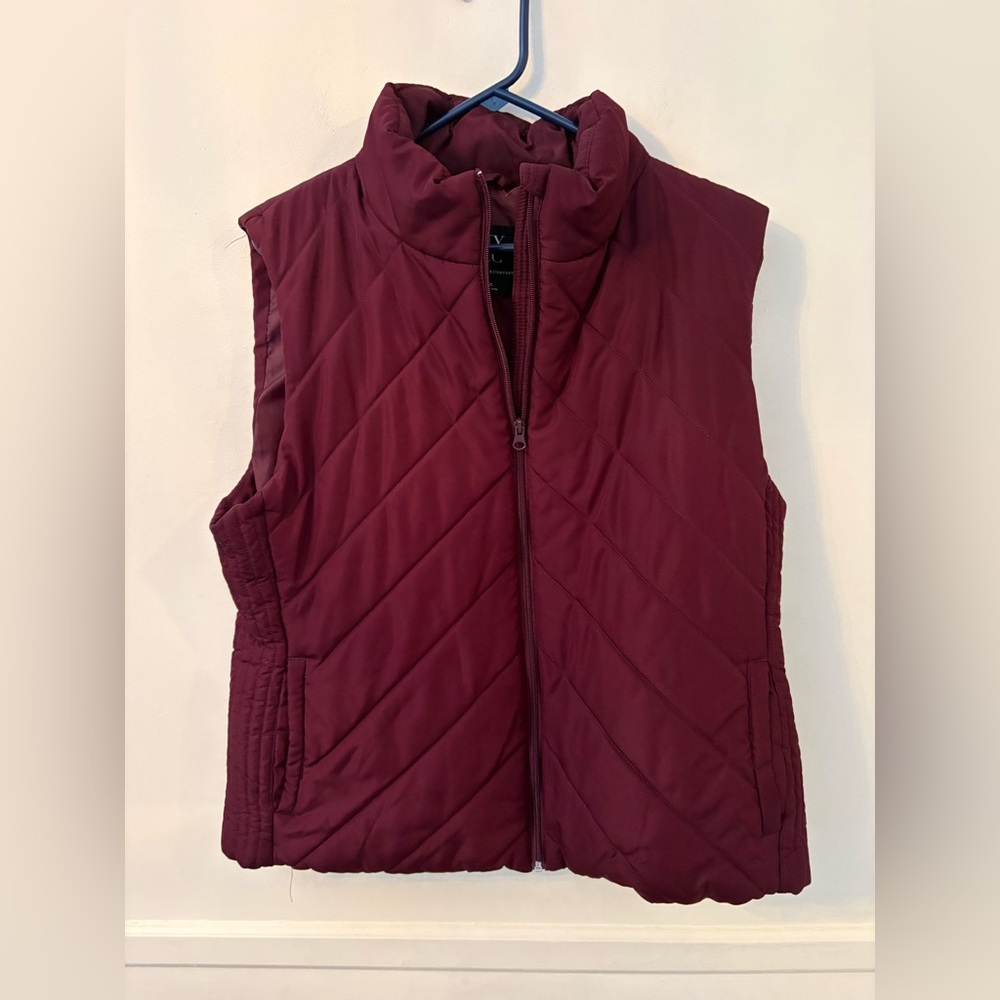 New York & Company womens Plus Sz Burgundy Quilted Vest Pockets! Sz XXL